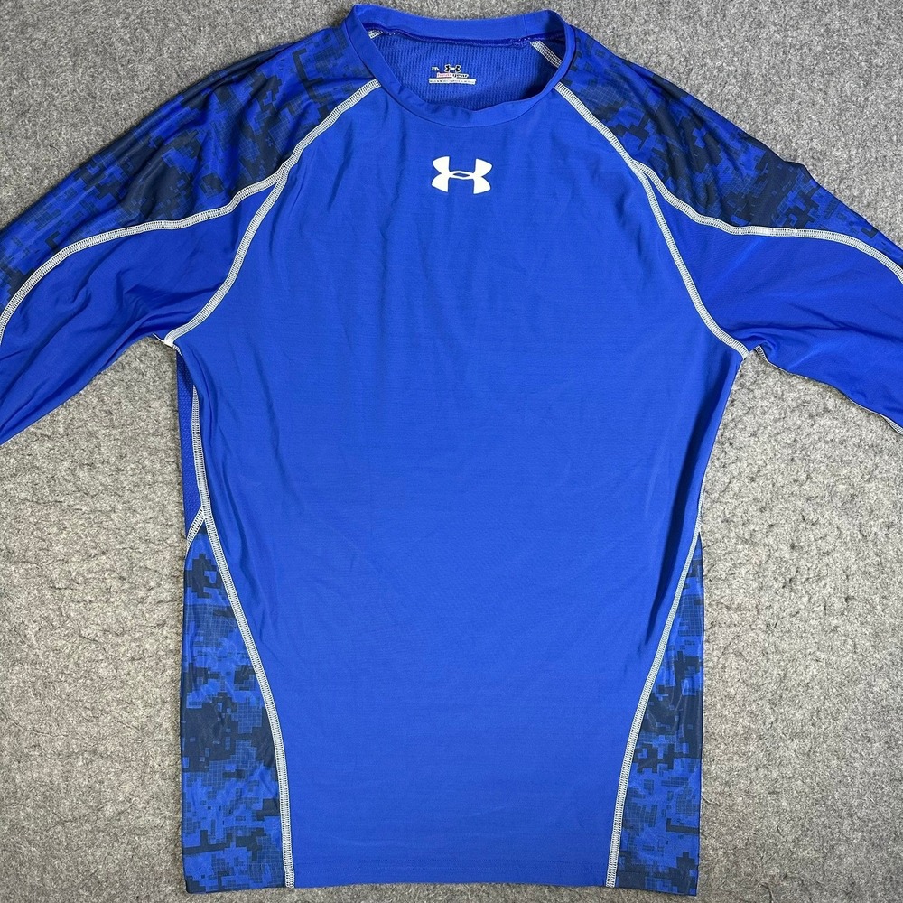 Under Armour Mens HeatGear Blue Digital Camo Long Sleeve Compression Shirt XL - Picture 6 of 6